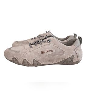 Dbeck Women's Taupe Suede Lace-Up Casual Flats